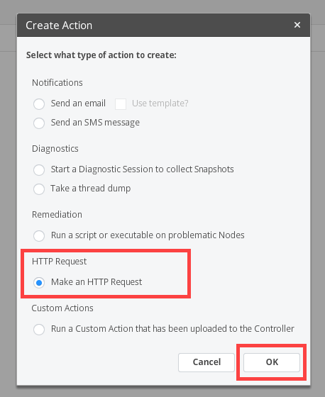 Appdynamics HTTP Request action